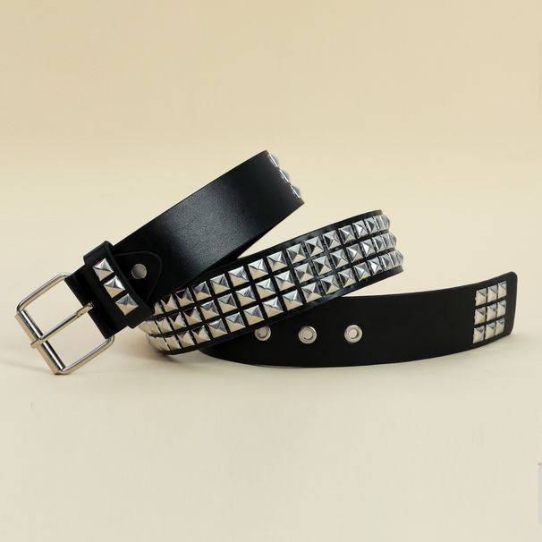 Damenmode-Trend Punk Nieten eingelegter breiter Gürtel mit Ösen für Jeans_voghion.com