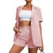 Women's Clothing Summer New Temperament Suit Set Solid Color Suit Jacket High Waist Shorts Two Piece Suit_voghion.com