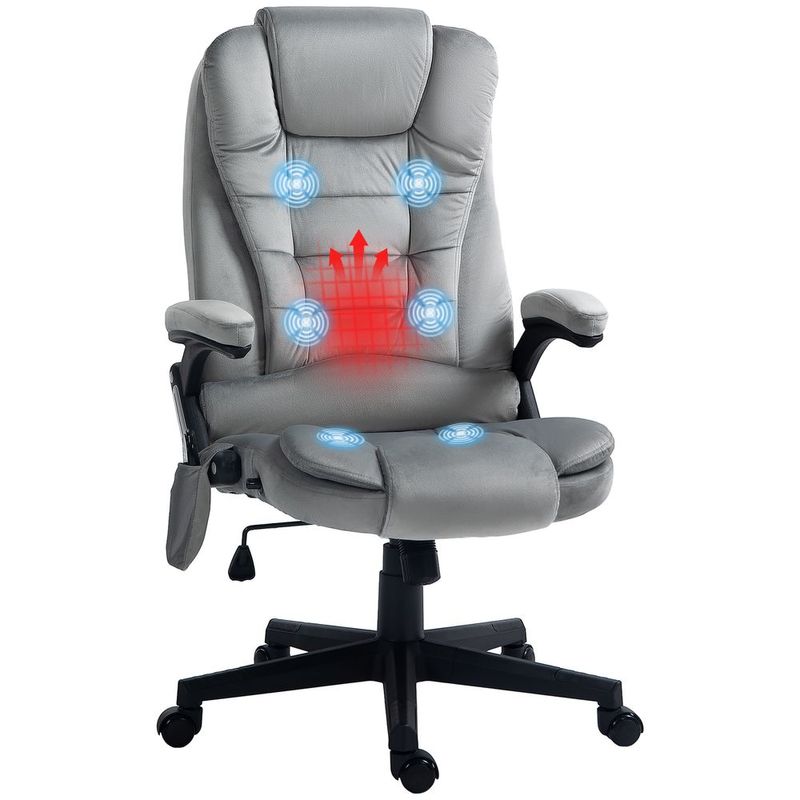 HOMCOM Vibrating Massage Office Chair With Heat, Linen High Back, Reclining, Padded Armrests, Remote, Gray_voghion.com