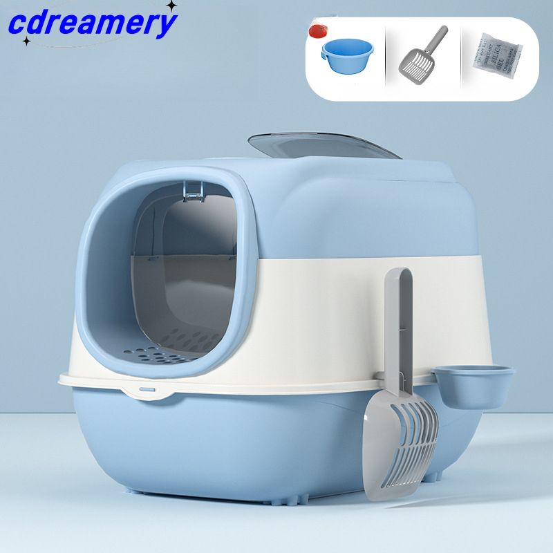 Caixa de areia para gatos com esterilização UV roxa, controle de odores, totalmente fechada, com porta dupla, à prova de respingos_voghion.com