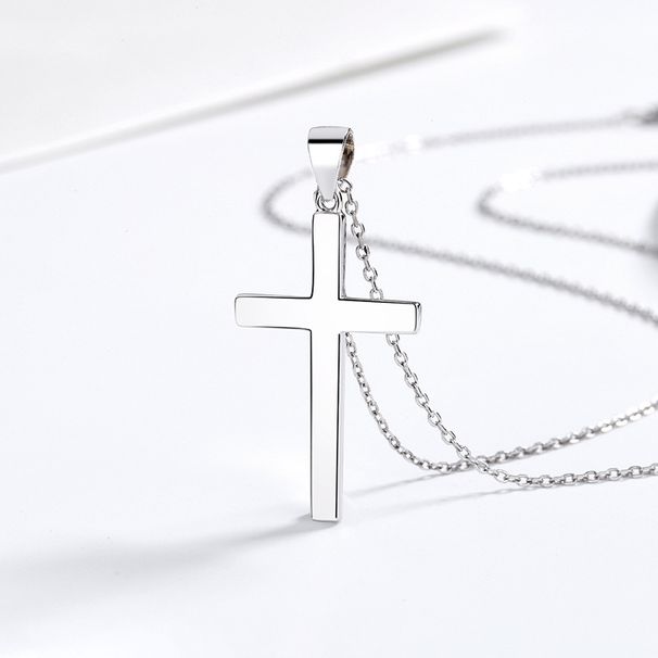 Collana con croce in argento puro per donna, ciondolo alla moda e versatile, catena per clavicola per uomo_voghion.com