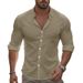 Langärmliges Herrenhemd aus Baumwolle – Relaxed Fit, Button-Down-Kragen, einfarbig, für Strand und Alltag_voghion.com