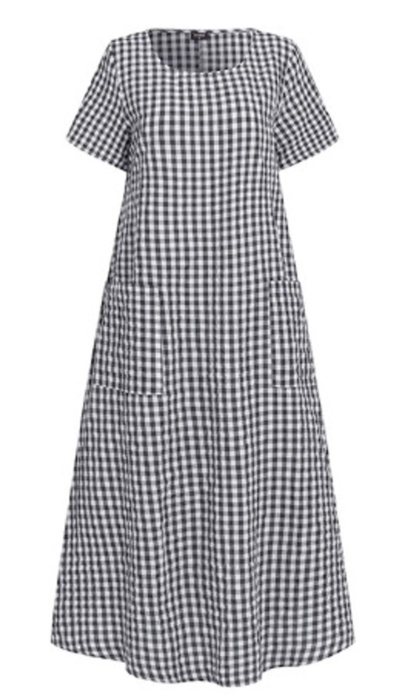 Women's short-sleeved extra-long plaid dress_voghion.com