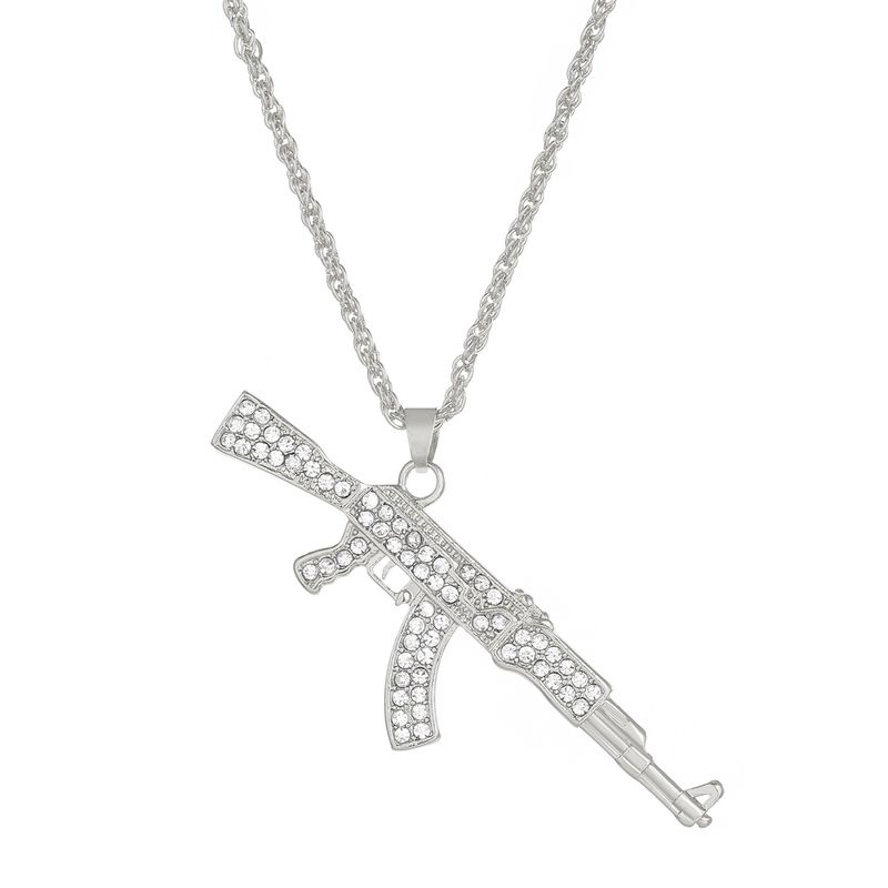 Punk Hip-hop Full Diamond Submachine Necklace Creative Personality Gun AK Pendant Jewelry For Men And Women_voghion.com