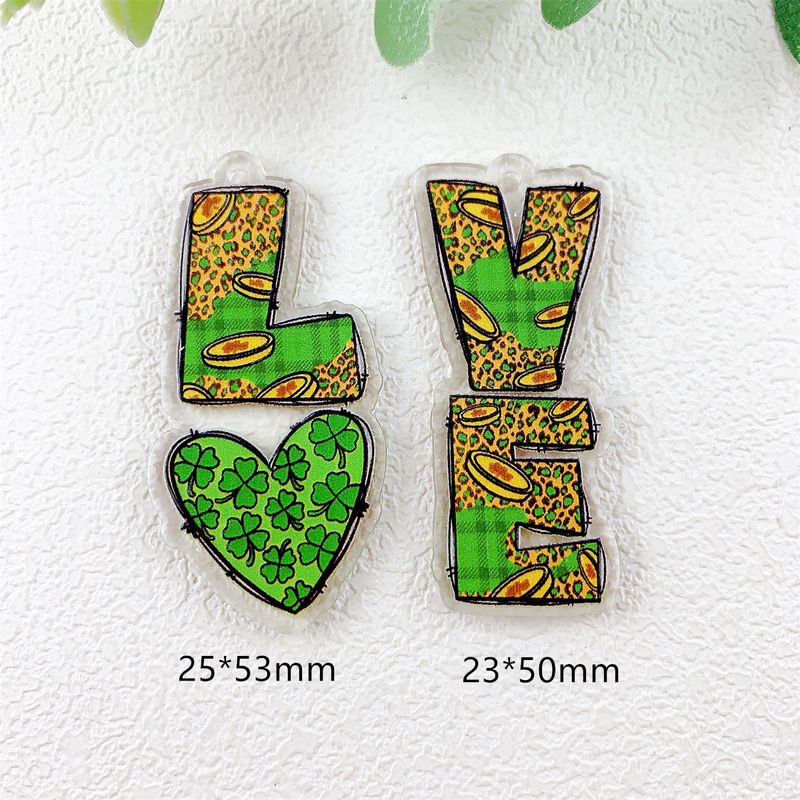 Acrylic printed double sided baseball rugby four leaf clover LOVE pendant DIY jewelry pendant accessories_voghion.com