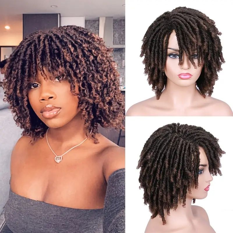 Parrucca corta Dreadlock riccia parrucca sintetica Dreadlock copricapo Spot all'ingrosso_voghion.com
