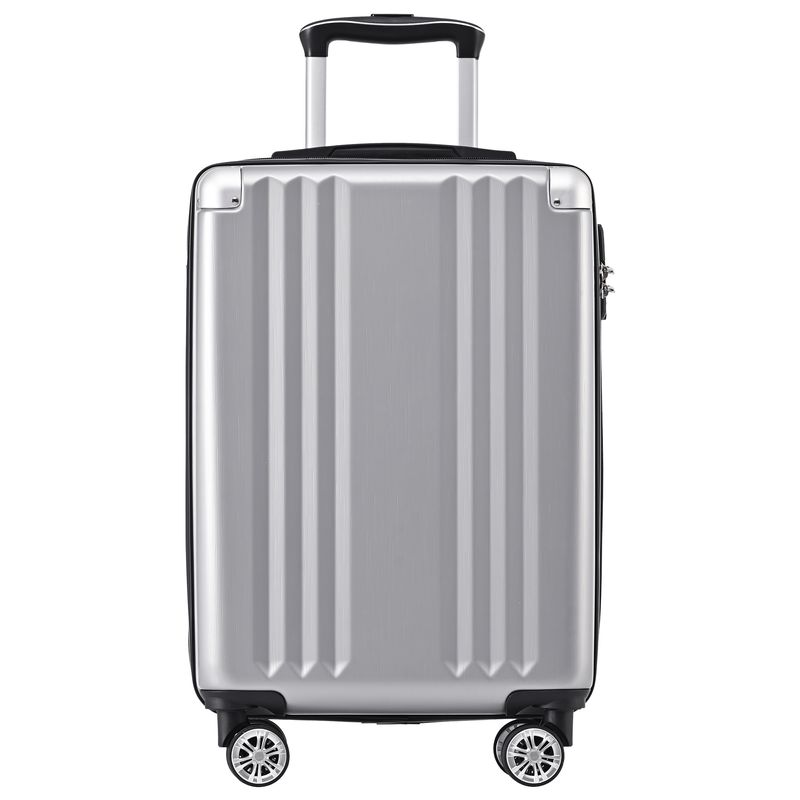 Hartschalen-Koffer, Rollkoffer, Reisekoffer, Handgepäck 4 Rollen, ABS-materiaal, TSA Zollschloss, 56.5*37.5*22.5, Silbergrau_voghion.com