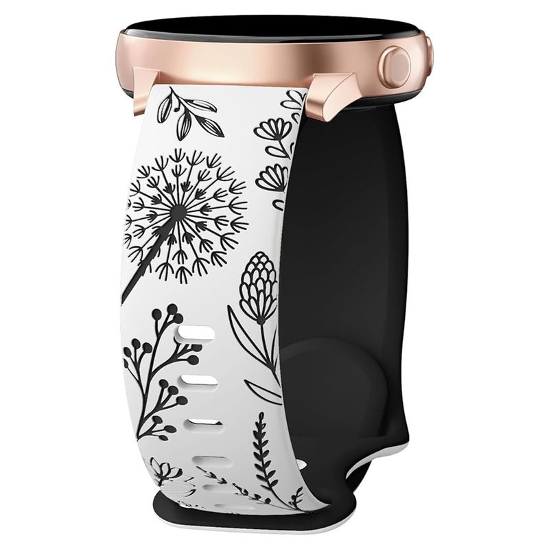 Bracelet de montre universel 20 mm en silicone avec motif pissenlit gravé au laser, bouton pression à huit caractères, pour Samsung et Huawei_voghion.com