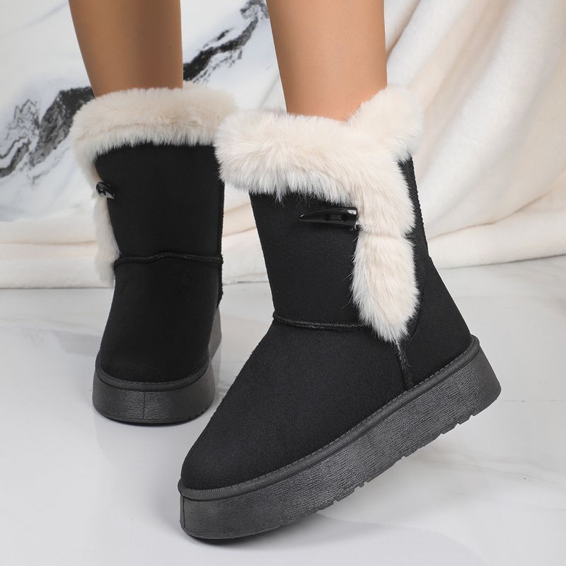 New snow boots women's thick soled mid-tube horn buckle snow cotton boots casual fashion warm boots_voghion.com