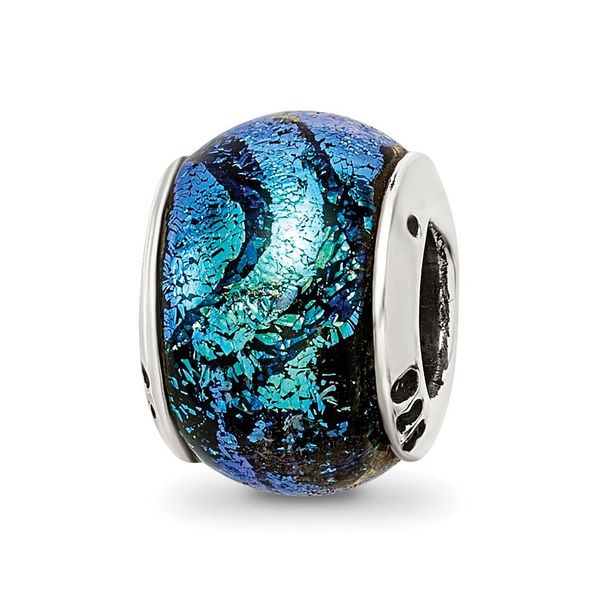 Sterling Silver Reflections Green Dichroic Glass Bead_voghion.com
