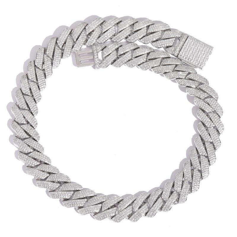 Collana alla moda da uomo a forma di mattone pieno, con catena cubana a tre file di zirconi da 20 mm di Hip Hop_voghion.com