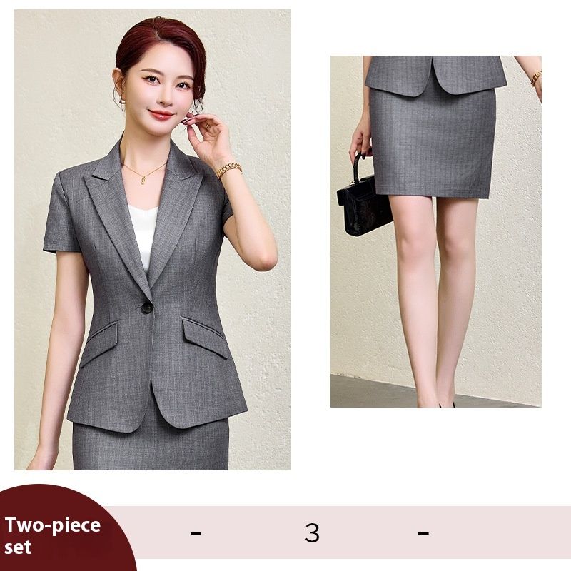 Professional Short Sleeved Suit Set For Women, Summer Thin Style, Hotel Front Desk Manager, Workwear Jewelry Store_voghion.com