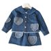 Giacca da bambina primavera e autunno, gonna in denim patchwork, gonna in denim alla moda autunnale, set due pezzi Tide_voghion.com