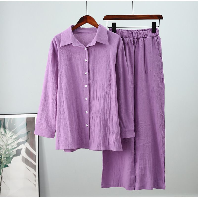 Camicia e pantaloni da donna, camicia a maniche lunghe con risvolto e pantaloni elasticizzati, completo da ufficio alla moda in 2 pezzi_voghion.com