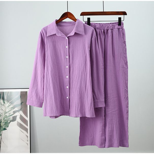 Camicia e pantaloni da donna, camicia a maniche lunghe con risvolto e pantaloni elasticizzati, completo da ufficio alla moda in 2 pezzi_voghion.com