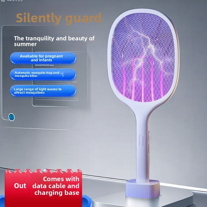 Leistungsstarke elektrische Haushalts-Killerlampe mit wiederaufladbarer Lithiumbatterie, 3-in-1-Hochleistungs-Mücken-Fliegenklatsche_voghion.com