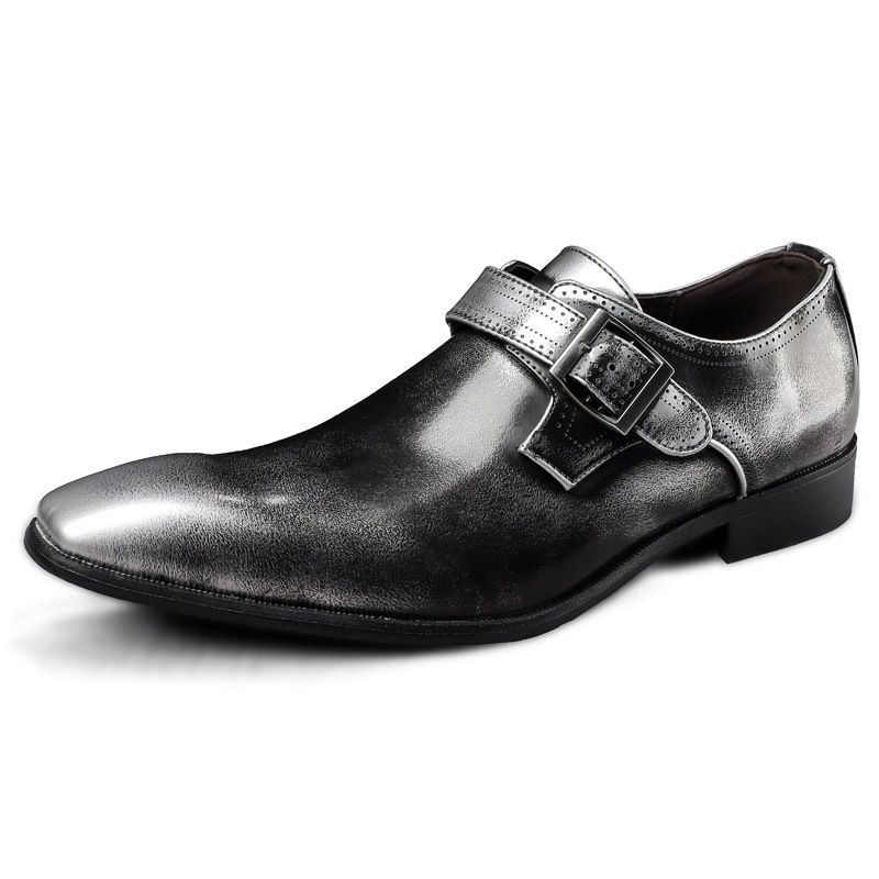 Men's Mengke Business Square Toe Formal And Casual Shoes, Low Cut Lacquered Leather Surface, Buckle Cover, Foot Size_voghion.com
