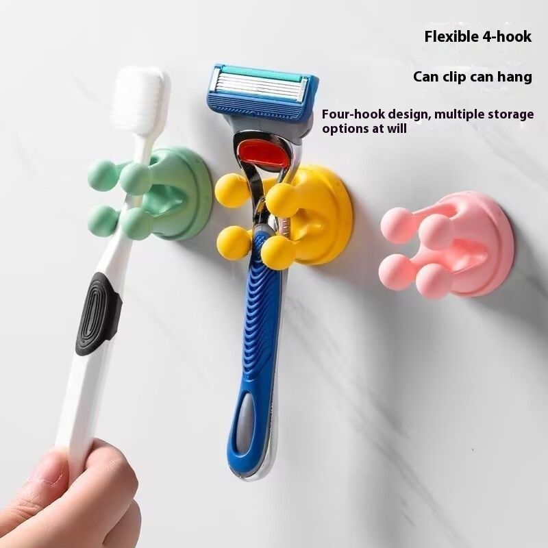 Holder Adhesive No-Drill Bathroom Wall-Mounted Toothbrush Rack Shaver Razor Storage Organizer Hook_voghion.com