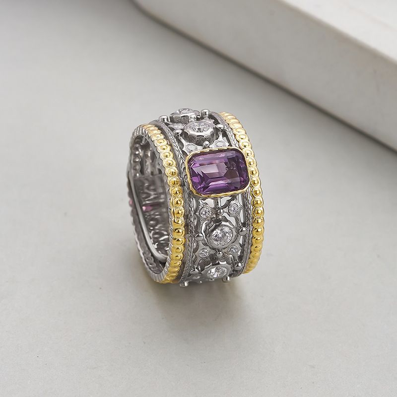 Bague en argent avec motif creux incrusté de moissanite S, large et sculptée, pour femme, de fabrication italienne_voghion.com