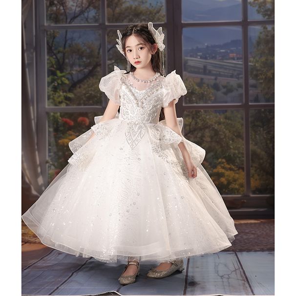 Girl's Princess Dress For Special Occasions - Elegant Long Sleeve Gown For Flower Girls & Piano Recitals_voghion.com