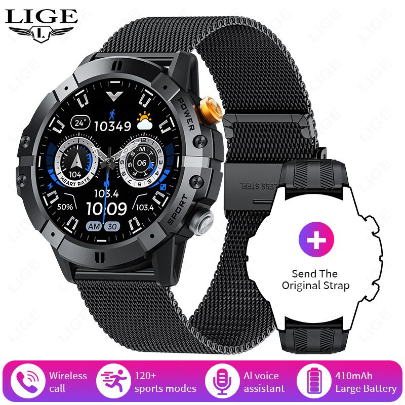 LIGE Waterdichte AMOLED Smartwatch met hartslagmeter, bloedzuurstofmeter, stappenteller, Bluetooth-bellen en slaapregistratie voor Android en iOS_voghion.com