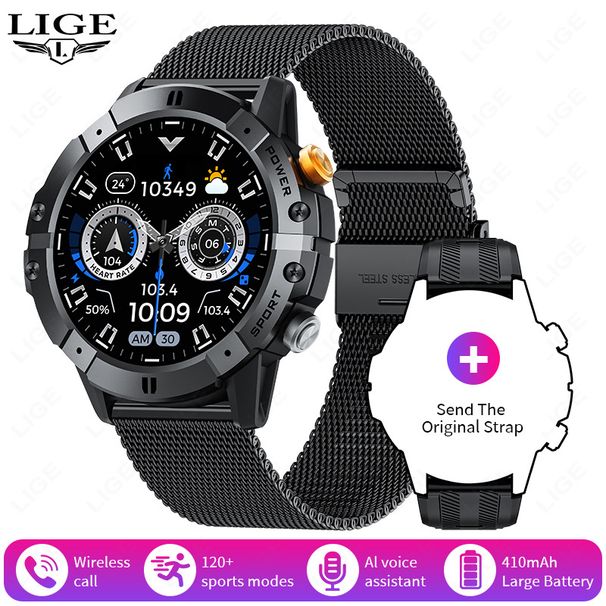 LIGE Waterdichte AMOLED Smartwatch met hartslagmeter, bloedzuurstofmeter, stappenteller, Bluetooth-bellen en slaapregistratie voor Android en iOS_voghion.com