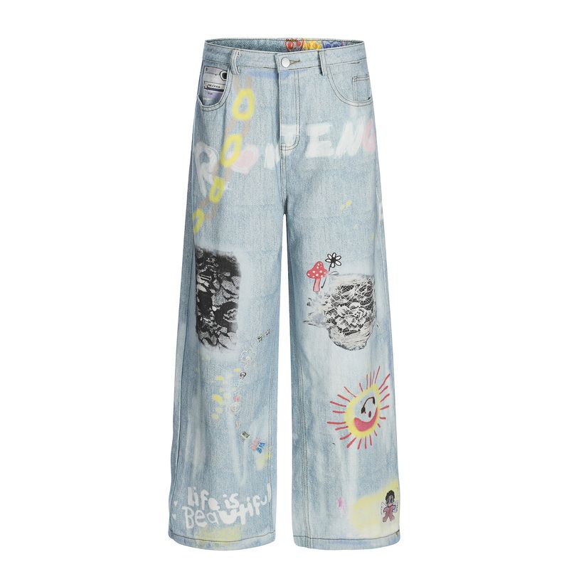 Vêtements pour femmes, jeans rétro simples et amples au design délavé_voghion.com