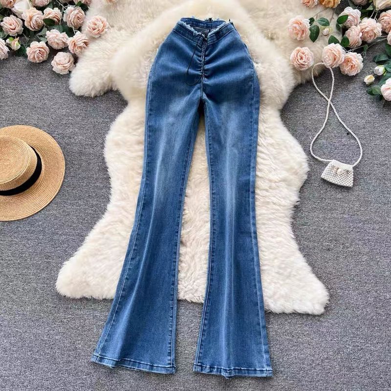 Pantaloni micro-svasati elasticizzati a pieghe con vita a V da donna_voghion.com