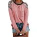 Women's Round Neck Leopard Pattern Patch Pocket T-shirt Long Sleeve Underlay Tops_voghion.com