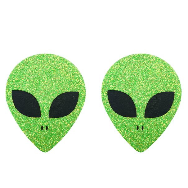 Cross-border spot nipple patch, soft gelite nipple patch, disposable breast patch, green glitter alien breast patch_voghion.com