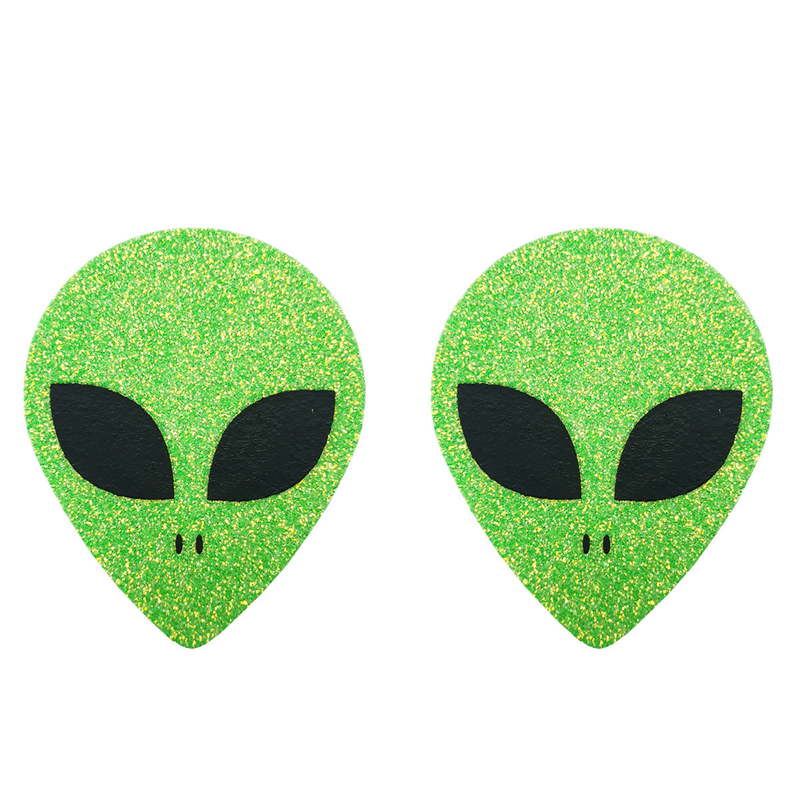 Cross-border spot nipple patch, soft gelite nipple patch, disposable breast patch, green glitter alien breast patch_voghion.com