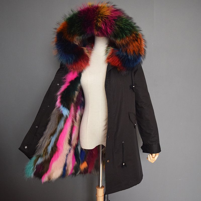 Vêtements pour femmes Parka en fourrure Doublure en fourrure de raton laveur Grand col en fourrure Parka en fourrure grande taille Manteau en fourrure véritable_voghion.com