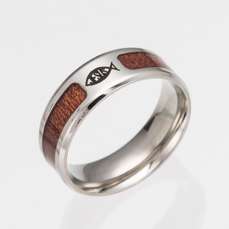 Men's Jewelry half circle wood grain ring_voghion.com