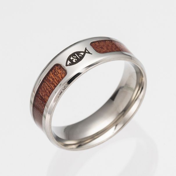 Men's Jewelry half circle wood grain ring_voghion.com