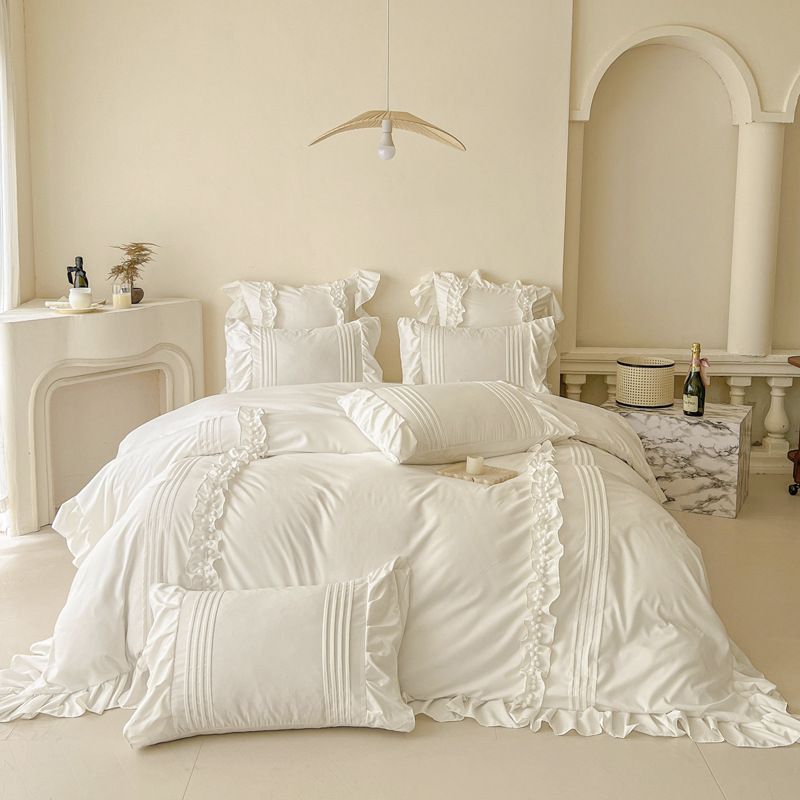 Premium Lace-Trimmed Ins Bedding Set - 1500-2000g High-Quality Polyester, Available In 1.2m-2.0m Sizes (Bed Sheets, Bed Skirts_voghion.com