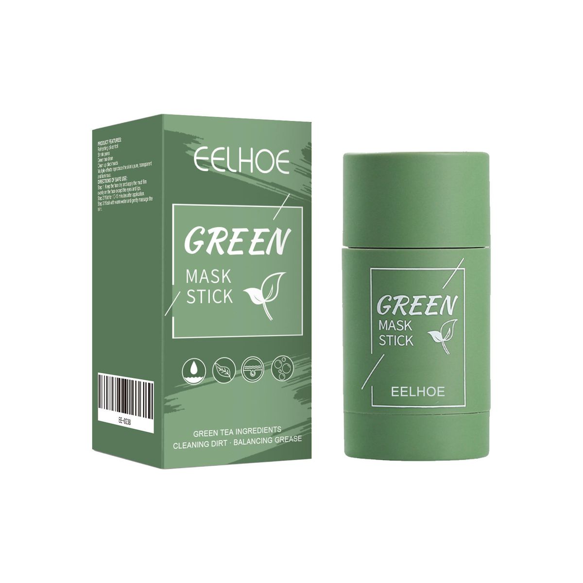 EELHOE Green Tea Solid Deep Cleaning And Moisturizing Facial Mask Pore Shrinking Smearing Mud Mask Stick_voghion.com