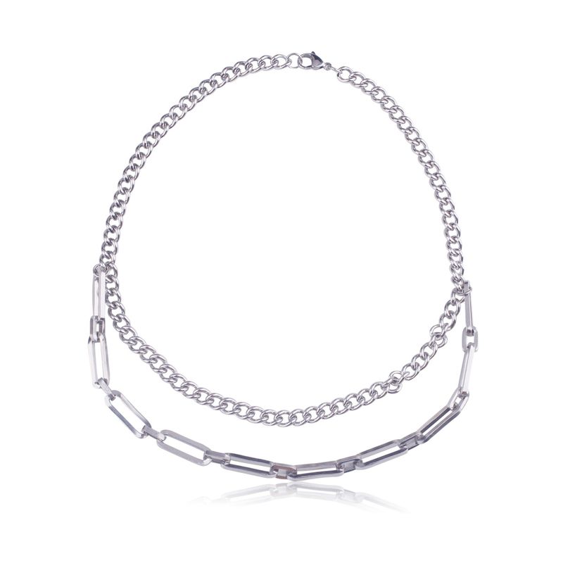 Necklace Men Necklace Hip Hop Cuban Chain New Double-Laer Design Spliced Titanium Steel Necklace Hip-Hop Rap Personalit Unisex Trend Versatile Fashio_voghion.com