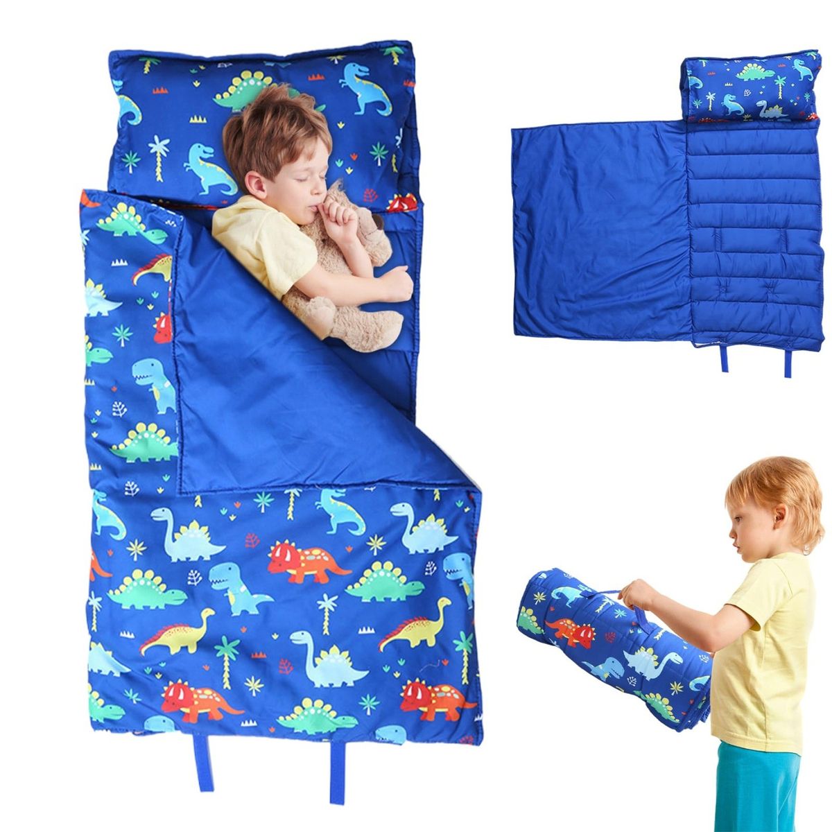 Tapete de dormir extra grande para crianças de 53 x 21 x 1,5 polegadas, saco de dormir para crianças com travesseiro removível, para creche e pré-escola_voghion.com