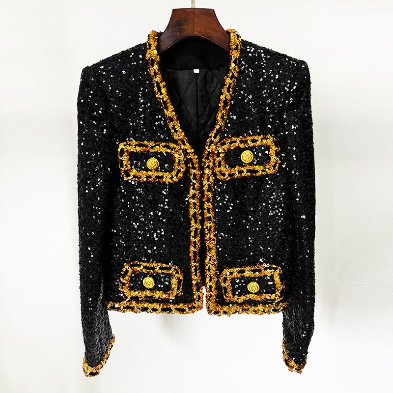 Women's Clothing Celebrity Temperament Fashion New Heavy Sequin Chain Short Jacket Cardigan Coat_voghion.com