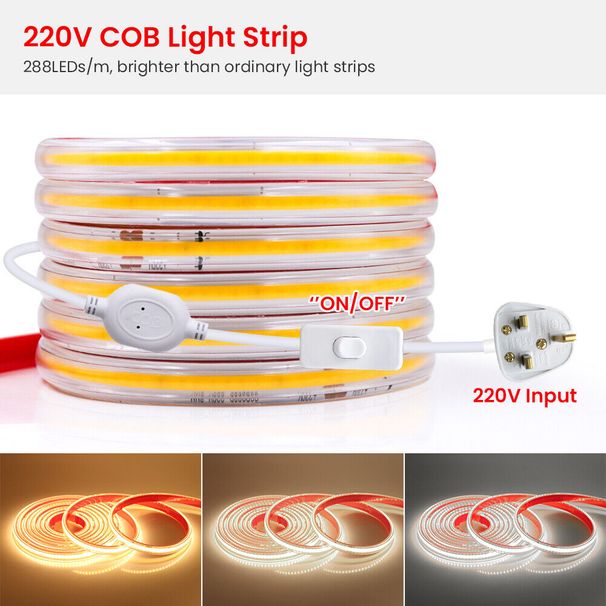 Hohe Dichte 220V Neon COB LED Streifen Licht IP67 Flexible Band Schrank Küche_voghion.com