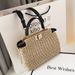 YoReAi Stroh Strandtasche Mode PU Handarbeit gewebt Schultertaschen Bast Rattan Handtasche Bohemian Sommer Casual klein quadratisch_voghion.com