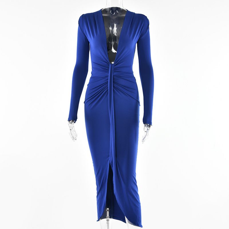 Vêtements pour femmes Simple Sexy Jupe longue irrégulière Robe d'été à manches longues Taille tempérament_voghion.com