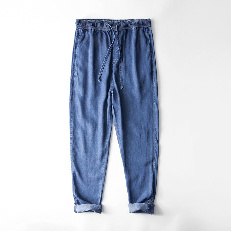 Men's Clothing Linen Jeans Men's Thin Drape Straight Trousers Loose Cotton And Linen Retro Youth Elastic Waist Adjustable Trouser Legs_voghion.com