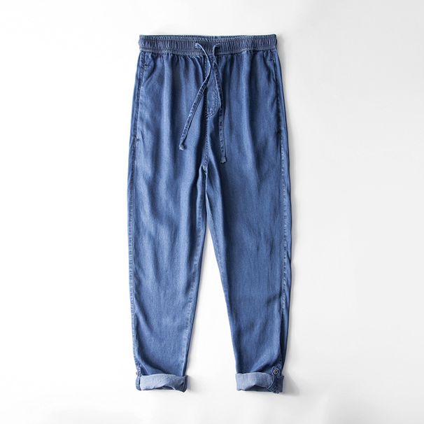 Men's Clothing Linen Jeans Men's Thin Drape Straight Trousers Loose Cotton And Linen Retro Youth Elastic Waist Adjustable Trouser Legs_voghion.com