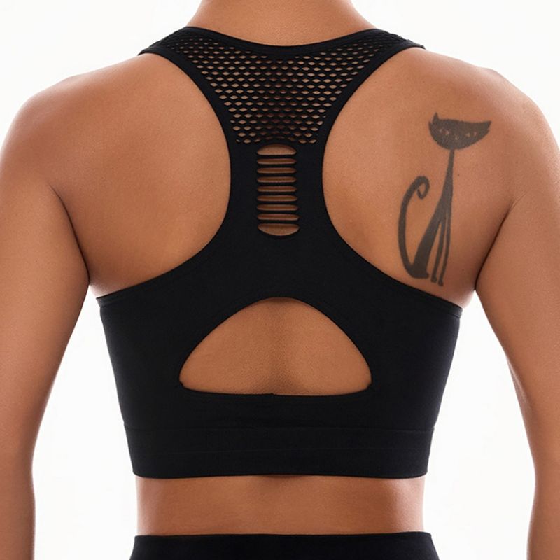 Chunwei's new bra for women, shock-absorbing and gathering mesh sports bra, hollowed out black vest_voghion.com