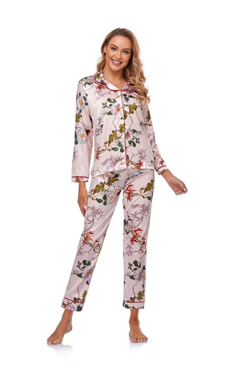  Pigiami da donna Pigiami per famiglie da donna imitano la seta con maniche lunghe e pantaloni traspiranti_voghion.com