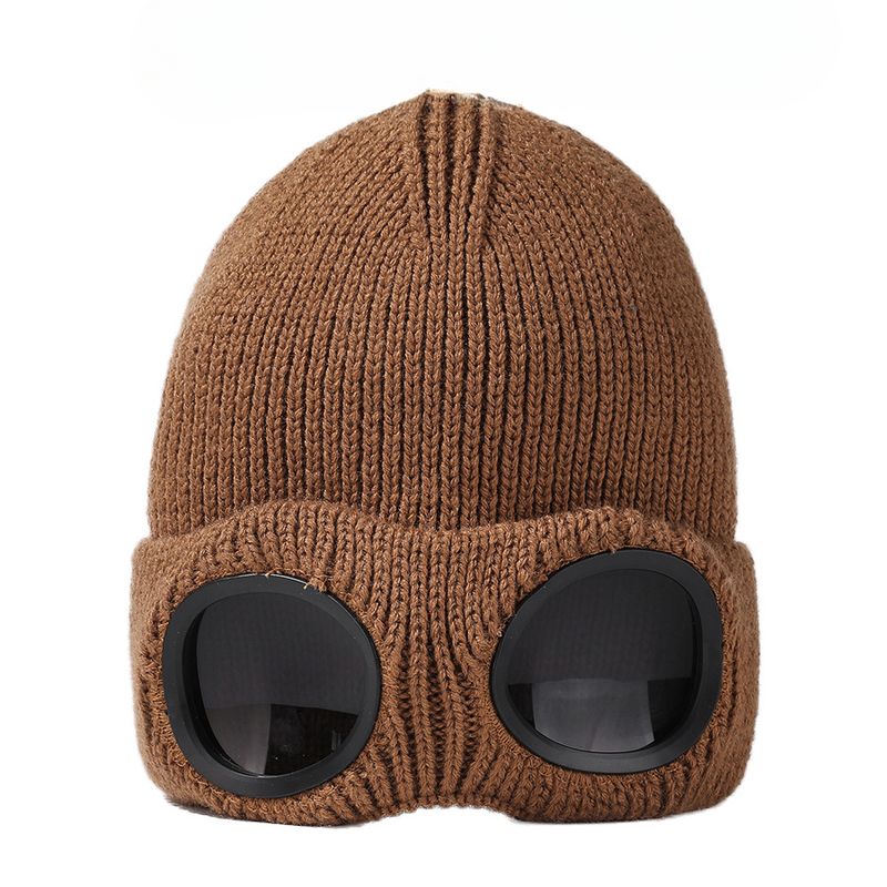Autumn and winter men's and women's windproof glasses, velvet ski knitted hat, warm wool hat_voghion.com