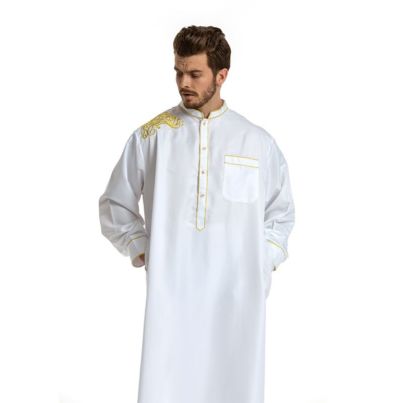 Herrenbekleidung, muslimische ethnische Stickerei, langärmelig, lockerer Kragen, Herrenmantel_voghion.com
