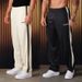 Pantalones deportivos y de fitness casuales para hombre con bordados a rayas y empalme de cinta en blanco y negro, pierna recta para jóvenes_voghion.com