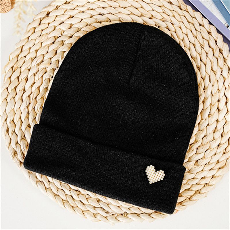 Gorro de punto sencillo y versátil con diseño de rosa de amor, pequeño gorro de lana decorativo y versátil para hombre y mujer, gorro japonés informal para el frío_voghion.com